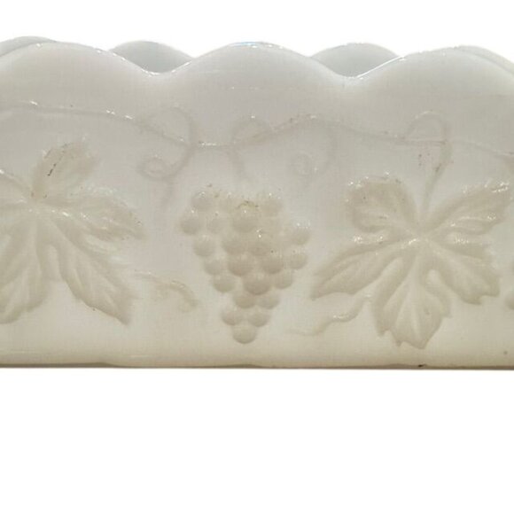 Anchor Hocking Milk Glass Planter Grapevine Design Rectangular Scalloped Edge - Picture 2 of 7